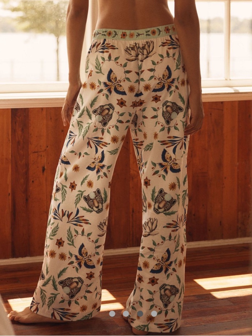 🐆Anthropologie Flannel Pajama Pants LyreBird Cloud New Small Floral Leopard - Picture 2 of 14